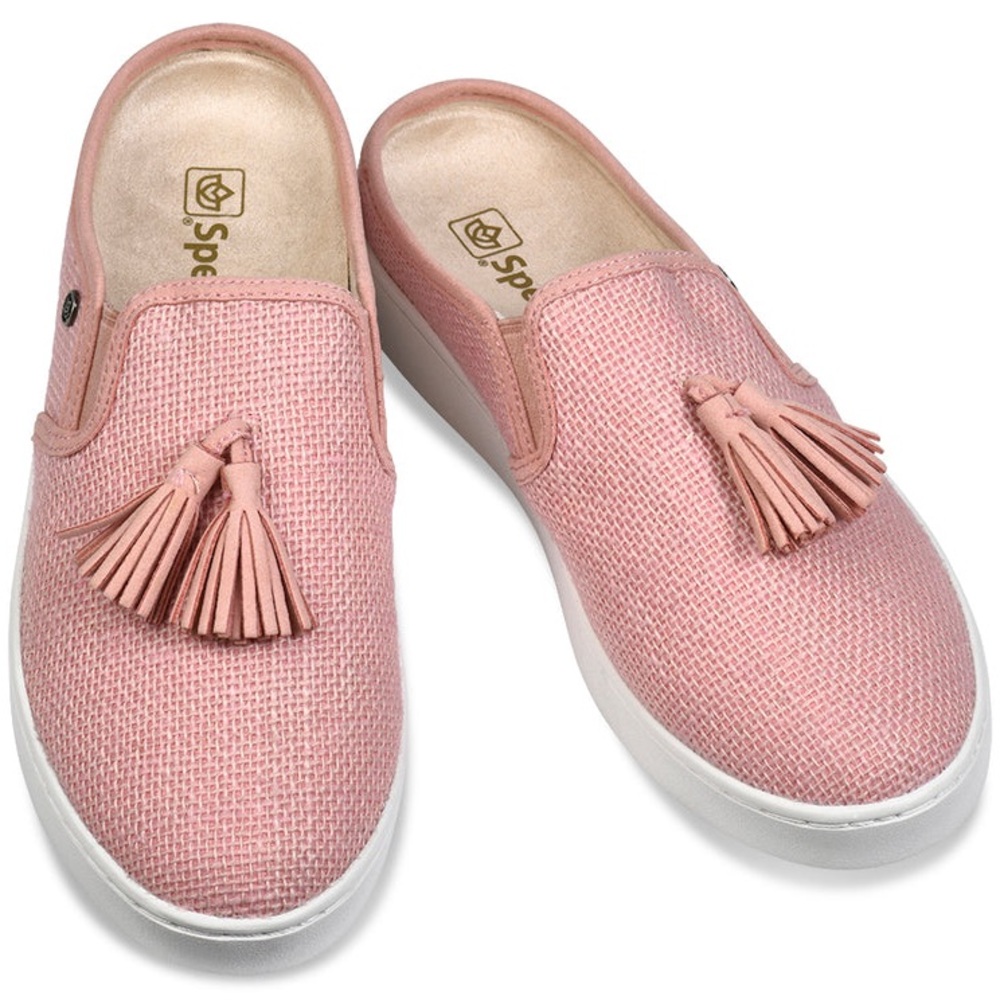 Spenco Celine Slide Raffia Mule Blush Pink Tassel Embellishment – Women’s 6D